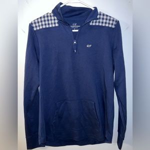 Vineyard Vines Navy pullover with gingham  shoulders